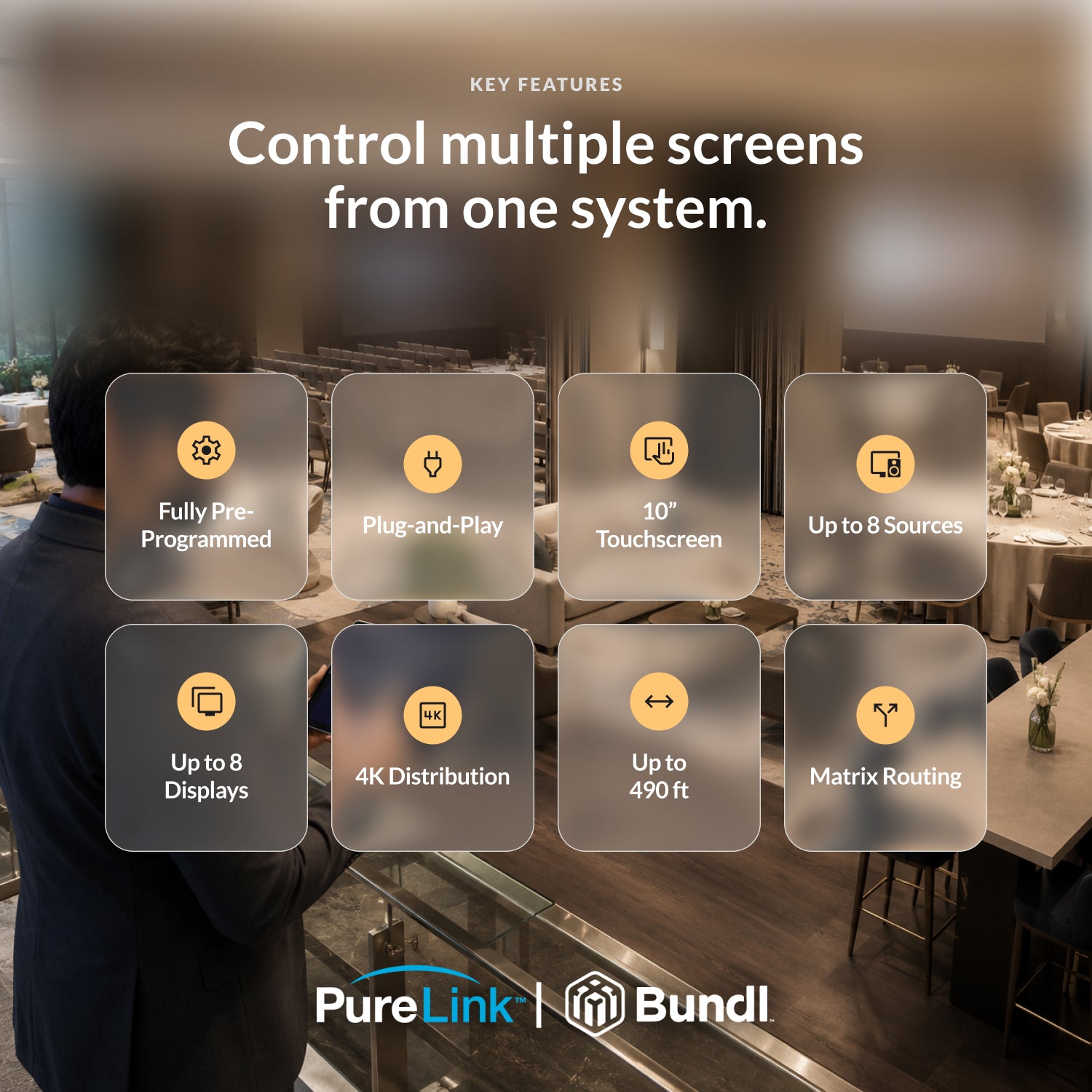 PureLink PushGo Kirkwood – Multi-Display AV Distribution System for Restaurants, Worship Spaces, and Fitness Centers