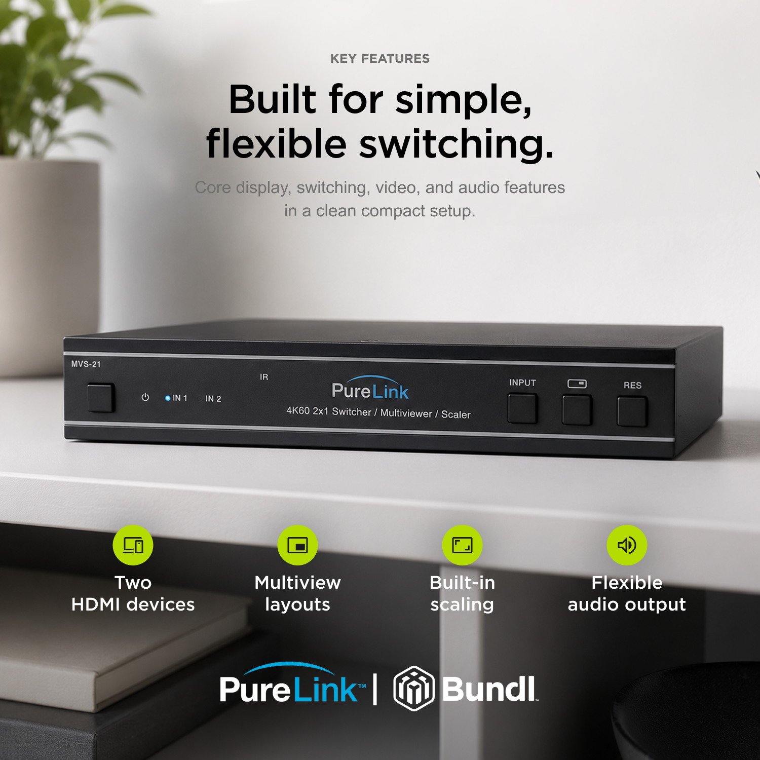 PureLink 4K60 HDMI Seamless 2×1 Switch with Multiview