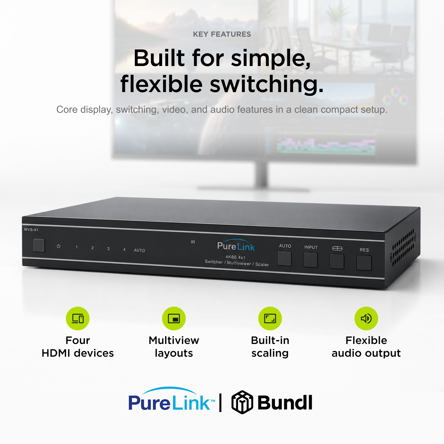 PureLink 4K60 HDMI Seamless 4×1 Switch with Multiview