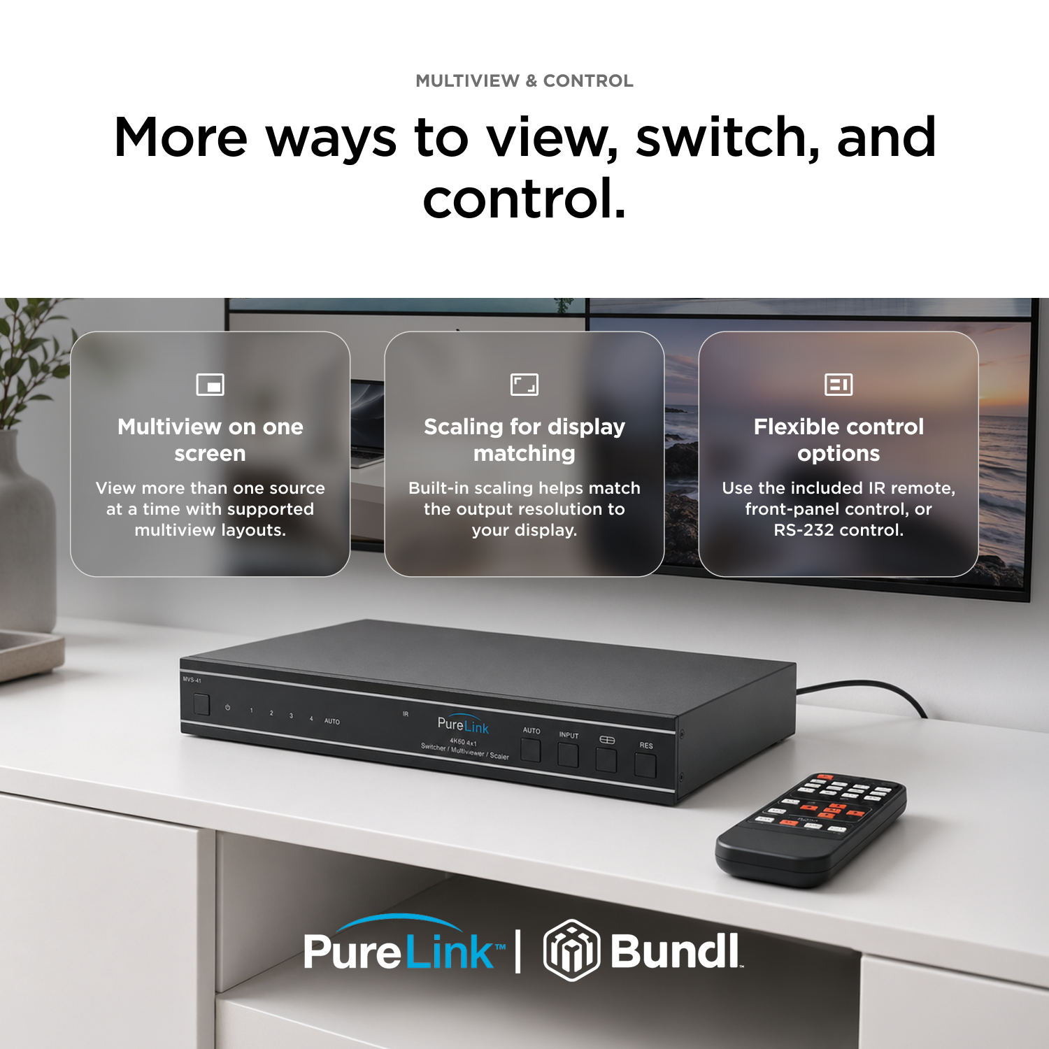 PureLink 4K60 HDMI Seamless 4×1 Switch with Multiview
