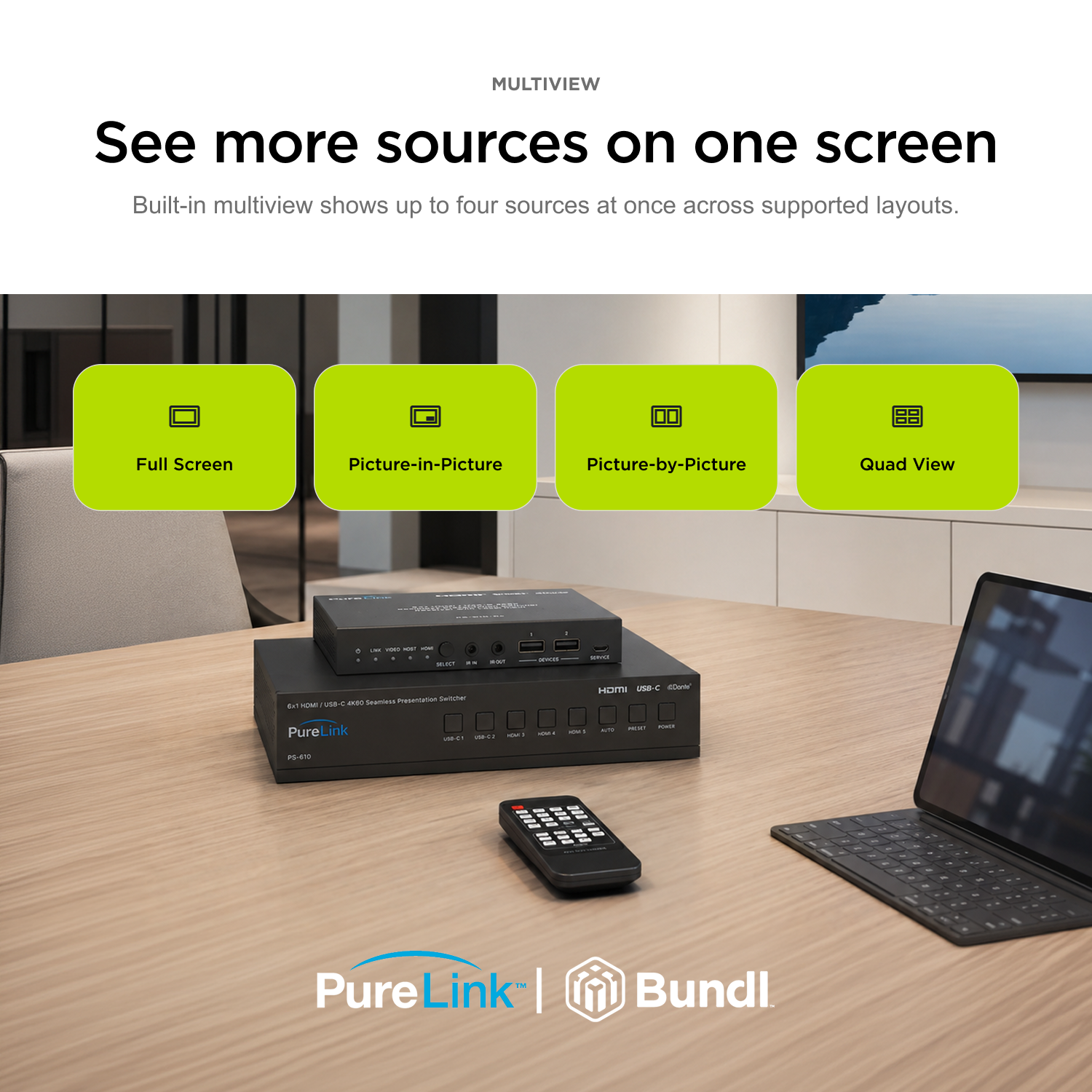 PureLink 6×1 4K60 Presentation Switcher with Multiview