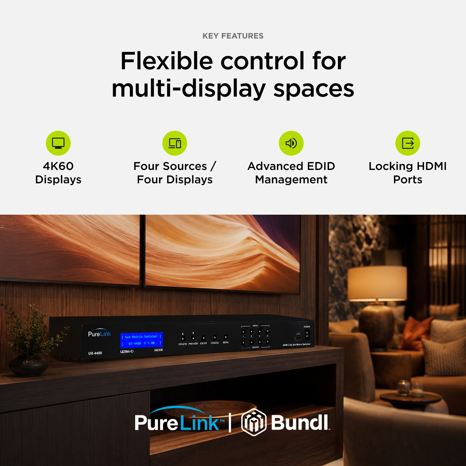 PureLink 4K60 4×4 HDMI Matrix Switcher