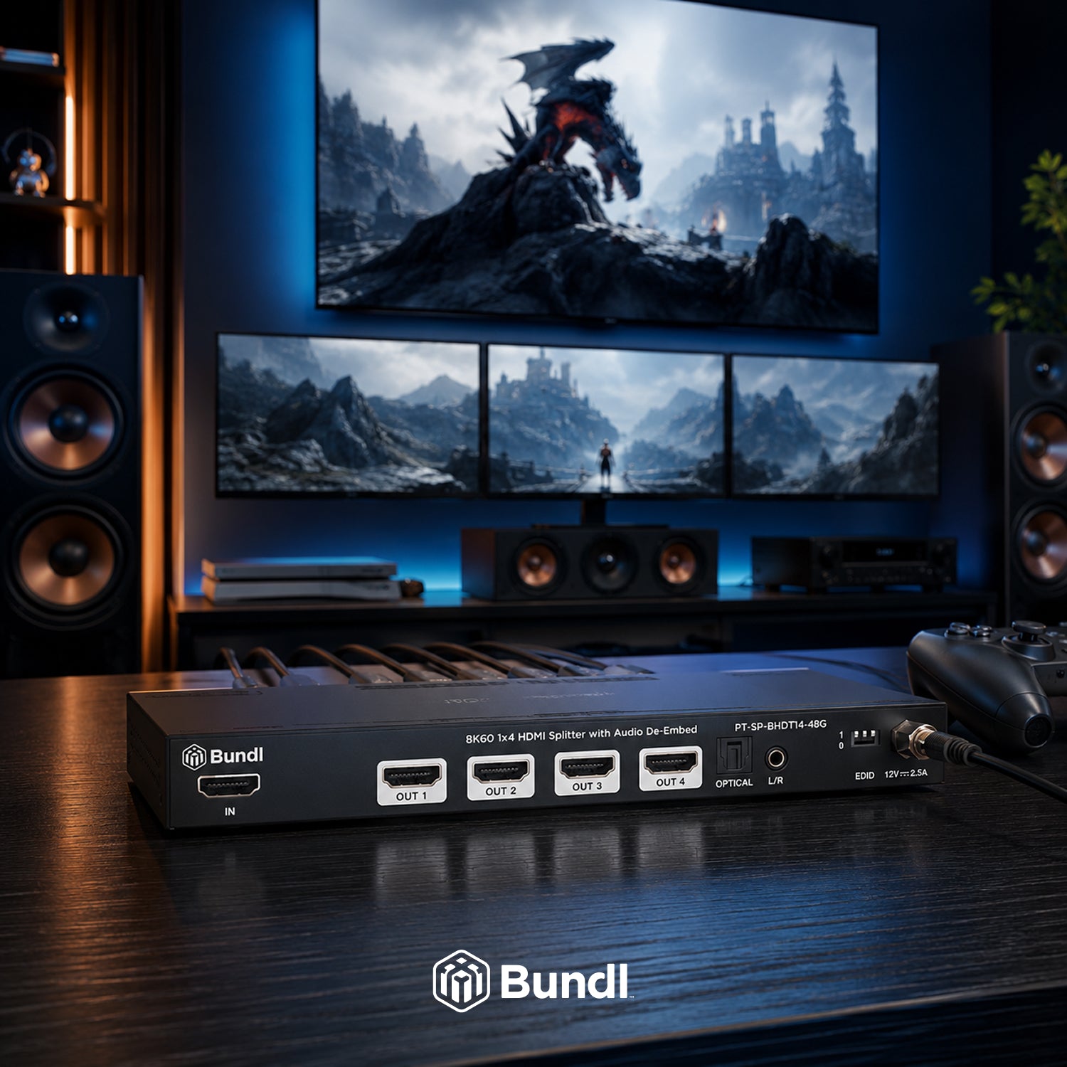 8K60 1×4 HDMI Splitter with Audio De-Embed