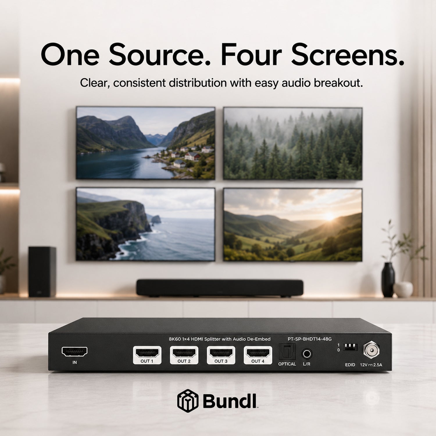 8K60 1×4 HDMI Splitter with Audio De-Embed