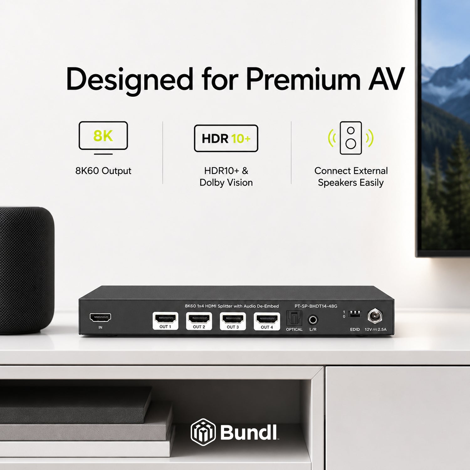 8K60 1×4 HDMI Splitter with Audio De-Embed