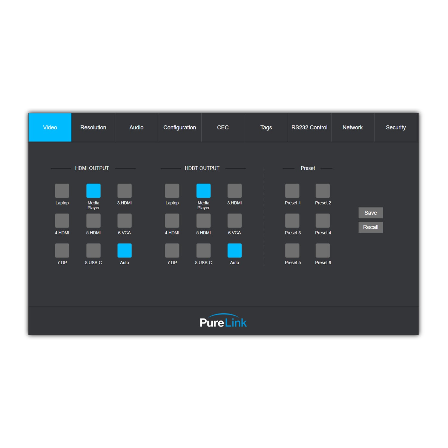 PureLink 8×2 4K60 Seamless Presentation Matrix Switcher